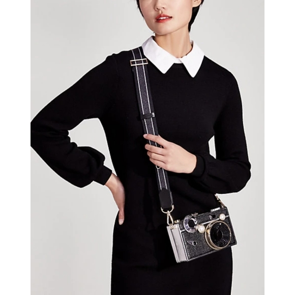 Kate Spade Novelty Clic 3D Camera Bag Metallic Leather Clutch Crossbody - Picture 4 of 15